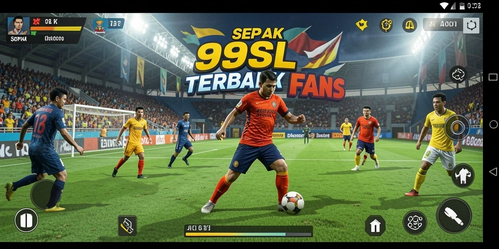 Tangkapan layar utama menampilkan momen menegangkan gameplay sepak bola.