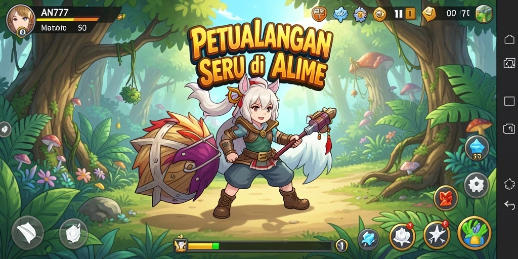 Screenshot gameplay AN777 menunjukkan karakter anime dalam pertempuran epik.