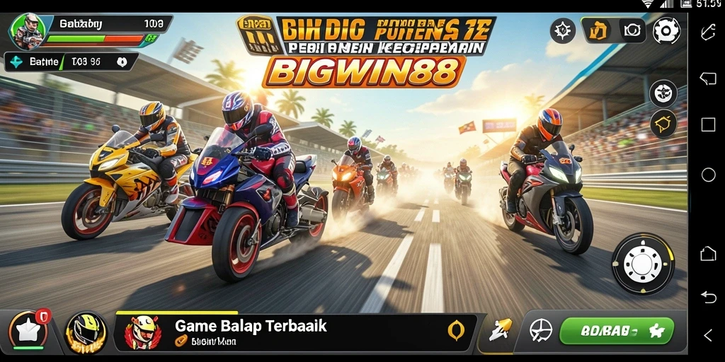 Tampilan gameplay menegangkan dari BIGWIN88 saat balapan.