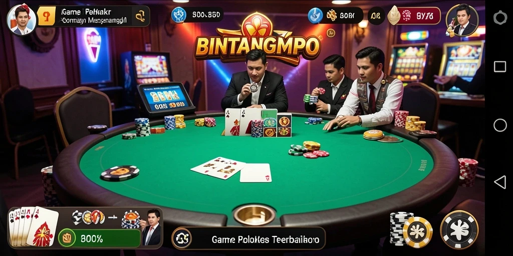 Screenshot gameplay BINTANGMPO menampilkan suasana kompetisi Poker yang seru.