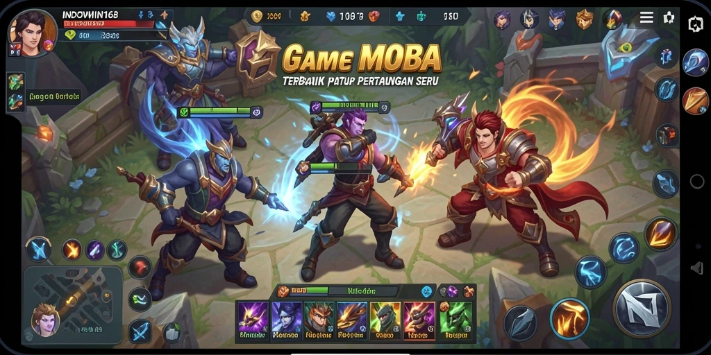 Screenshot gameplay INDOWIN168 yang menunjukkan pertarungan tim yang intens.