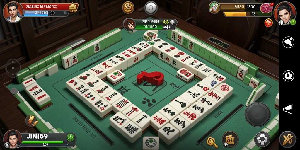 Screenshot menampilkan gameplay menarik JIN69 dengan papan Mahjong.