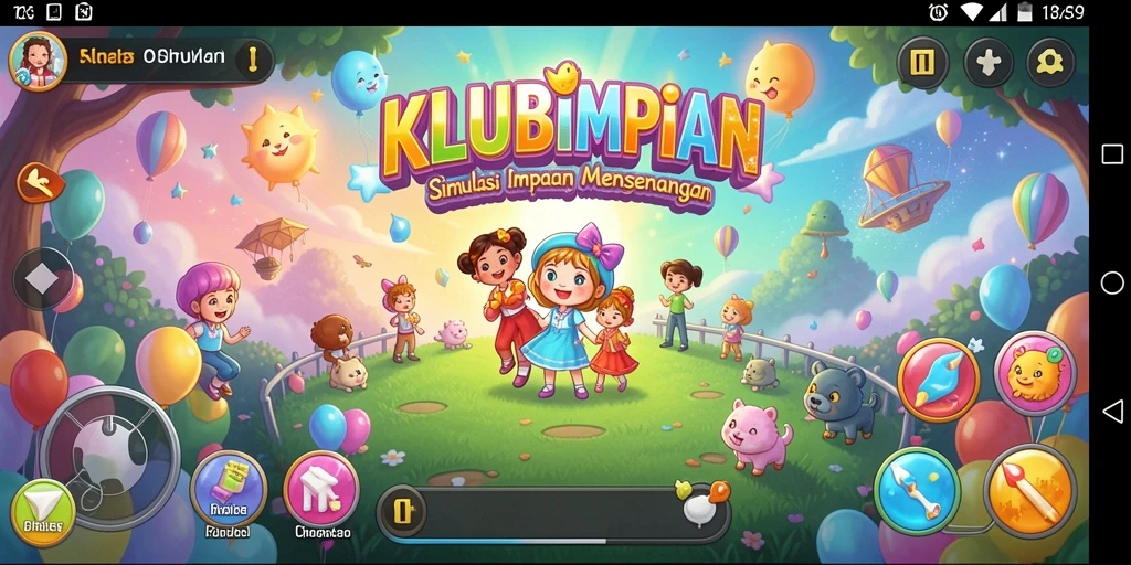 Screenshot gameplay KLUBIMPIAN menampilkan dunia simulasi yang kaya.