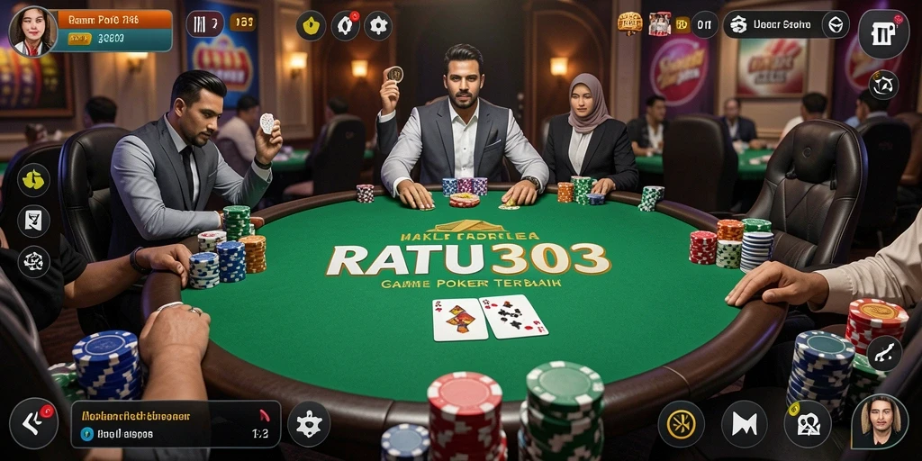 Screenshot RATU303 menampilkan pengalaman bermain Poker yang mendebarkan dan interaktif.