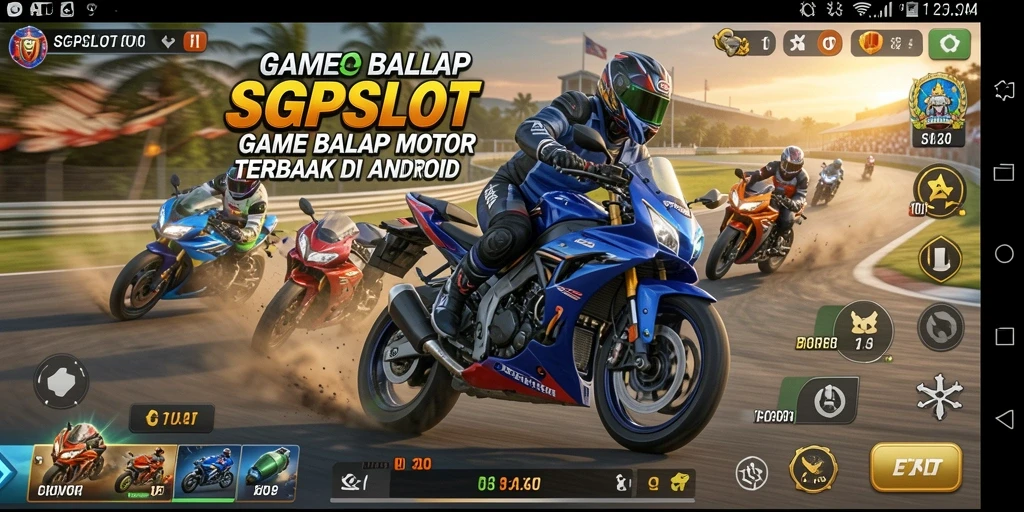 Screenshot gameplay SGPSLOT yang menunjukkan balapan motor yang menegangkan.